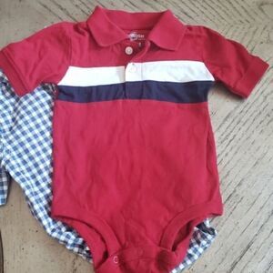 2 Osh Kosh b'gosh collared onesies  9-12months. Never Worn.